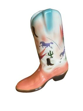 Vintage Judith Stiles Southwestern Cowboy Boot Decorative Vase